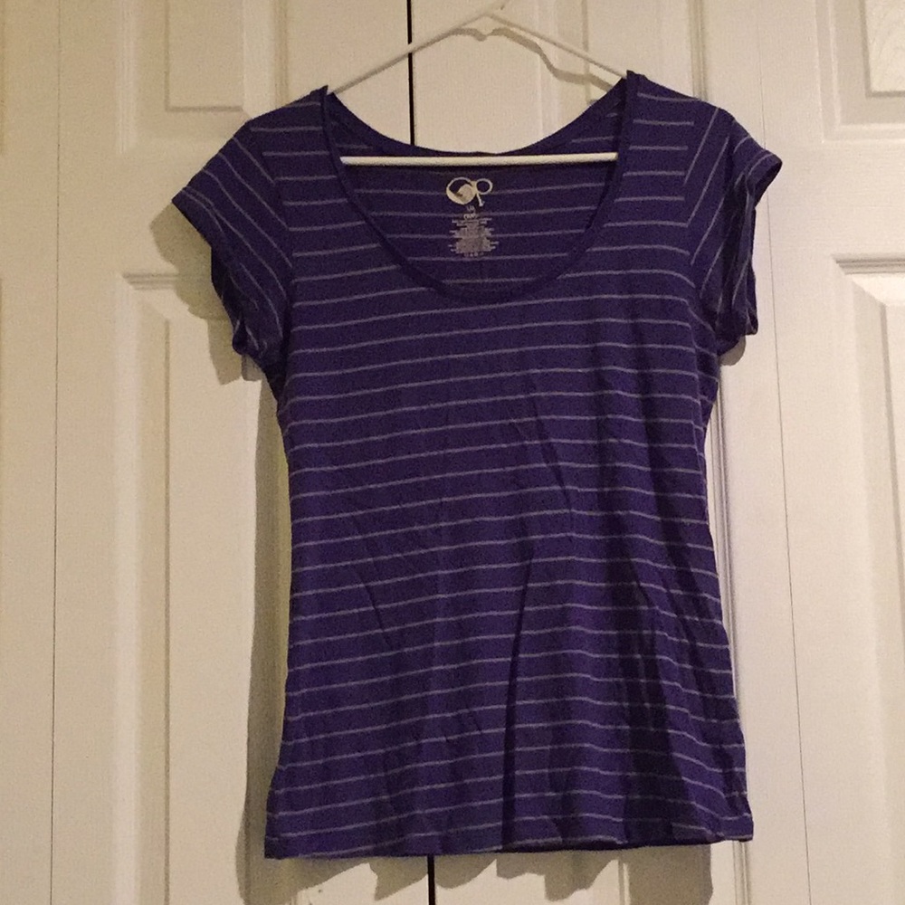 Striped swoop neck shirt